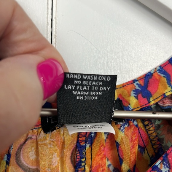 New Directions Womens Top S Orange Yellow Stretch Waist Pullover Flowy Boho Cute - Picture 7 of 13